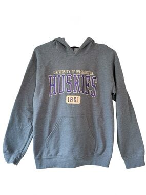 University of Washington Huskies Hooded Sweatshirt Grey Purple Size Small